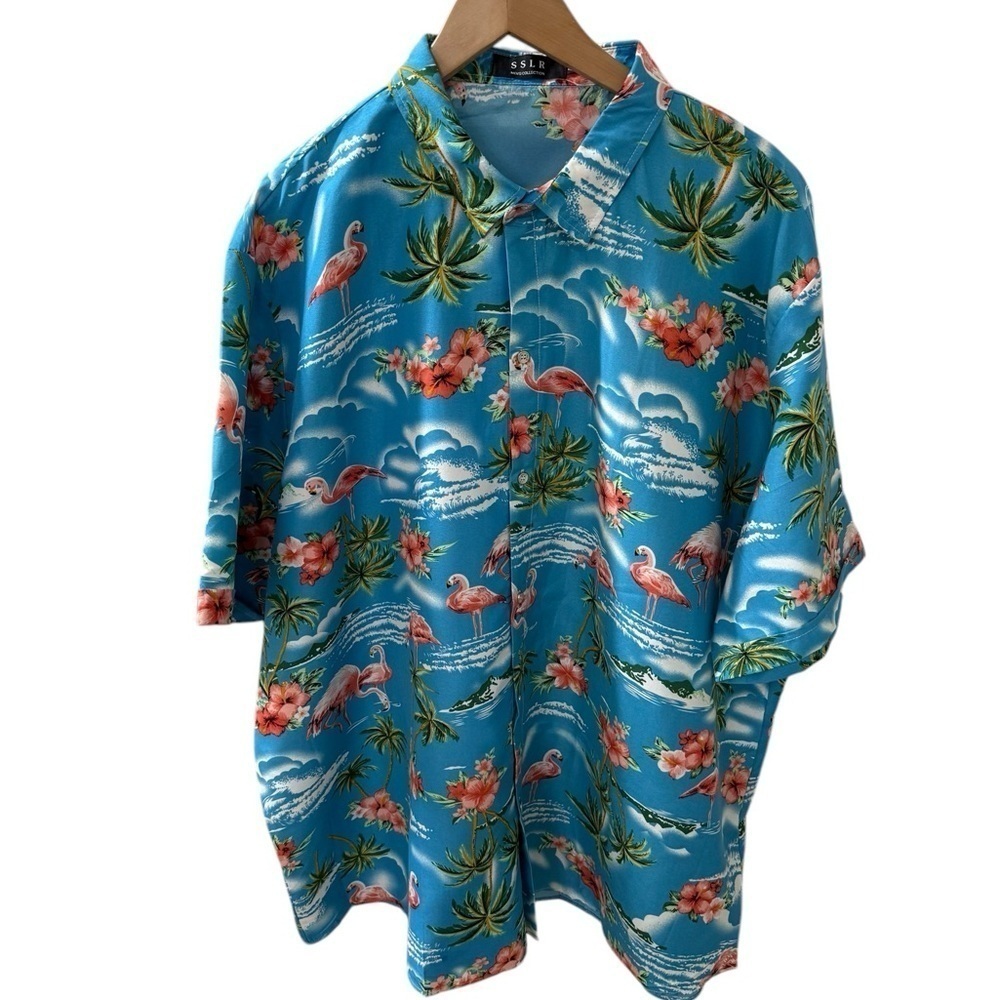 SSLR Hawaiian Men’s Shirt 4XL Flamingo Short  Sleeve 
Casual Beach Tropical